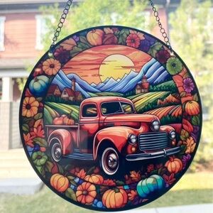 🌼2 for $25🌼 vintage red truck, fall harvest, 6 inch acrylic suncatcher